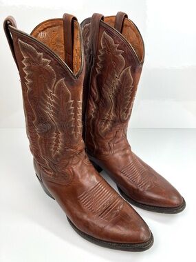 Dan Post Classic Leather Western Stitched Cowboy Boots size M8.5/9 Caramel Brown